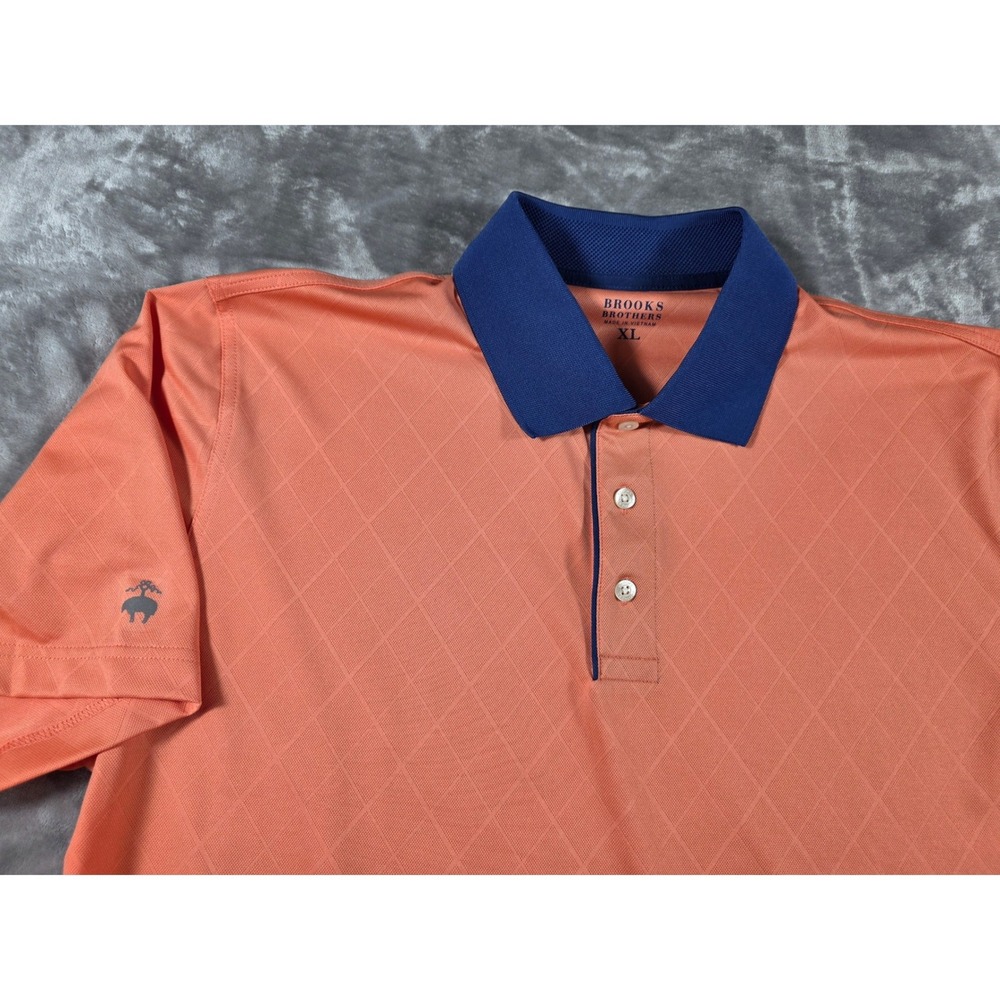 Brooks Brothers Polo Shirt Mens XL Coral Orange Diamond Performance Golf - Picture 1 of 7